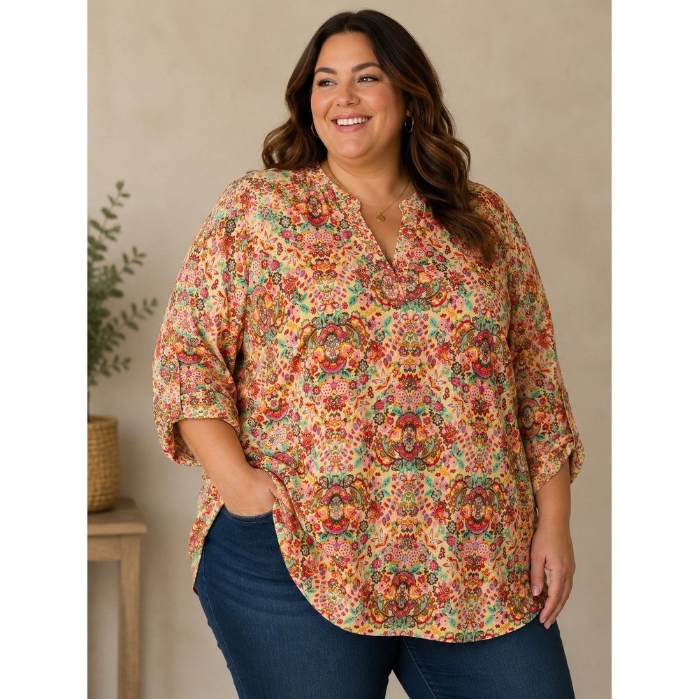 Dear Scarlett Plus Size Women's Top Blouse 2x Green Red Pink NWT